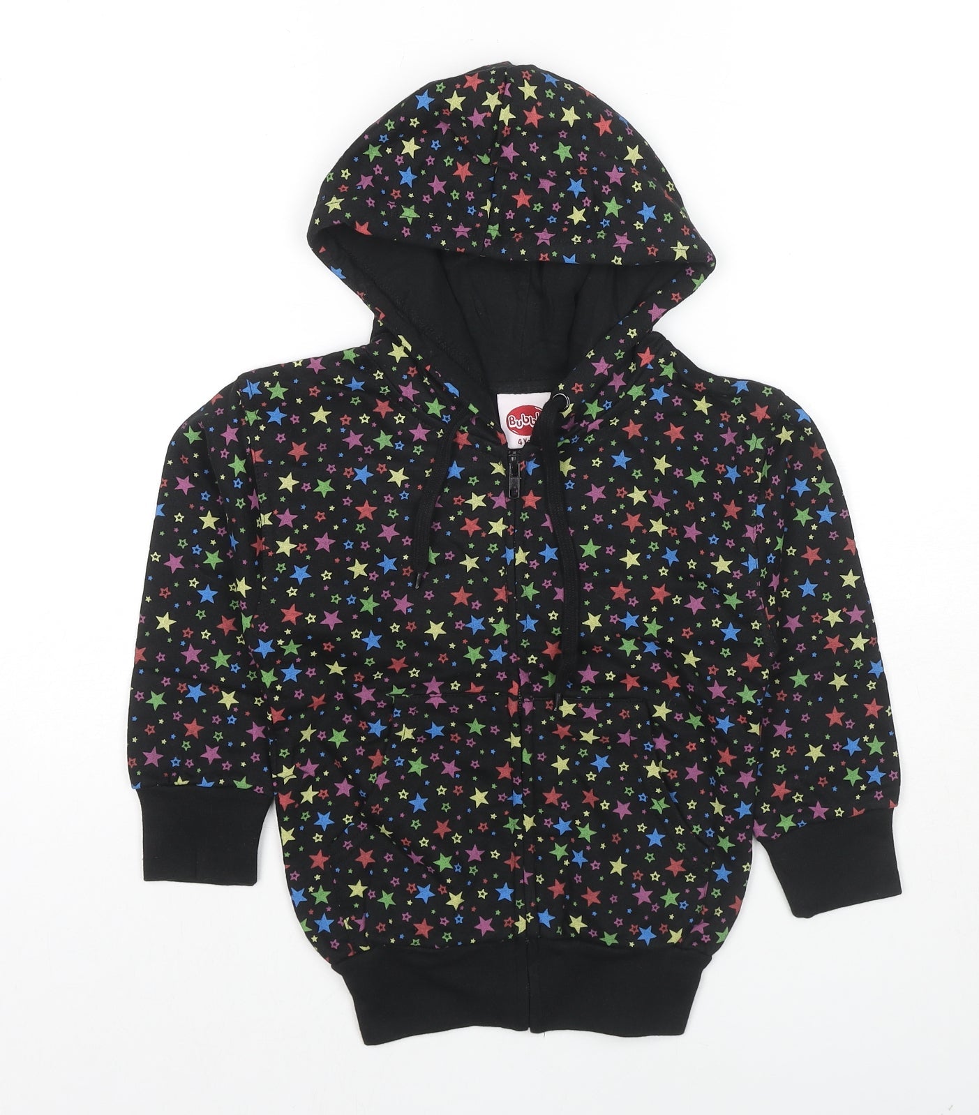 Bubble Girls Black Geometric Cotton Full Zip Hoodie Size 4 Years Zip - Stars