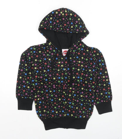 Bubble Girls Black Geometric Cotton Full Zip Hoodie Size 4 Years Zip - Stars
