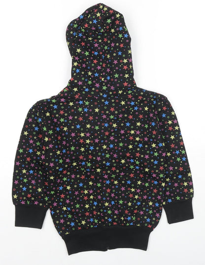 Bubble Girls Black Geometric Cotton Full Zip Hoodie Size 4 Years Zip - Stars