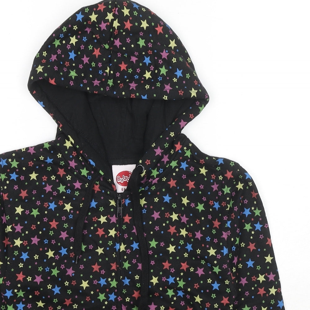 Bubble Girls Black Geometric Cotton Full Zip Hoodie Size 4 Years Zip - Stars