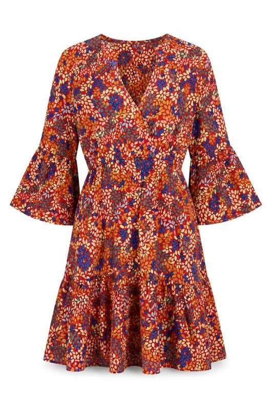 Jubylee Womens Multicoloured Geometric Viscose A-Line Size S V-Neck Pullover - Floral Print Size S-M