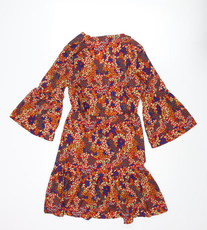Jubylee Womens Multicoloured Geometric Viscose A-Line Size S V-Neck Pullover - Floral Print Size S-M