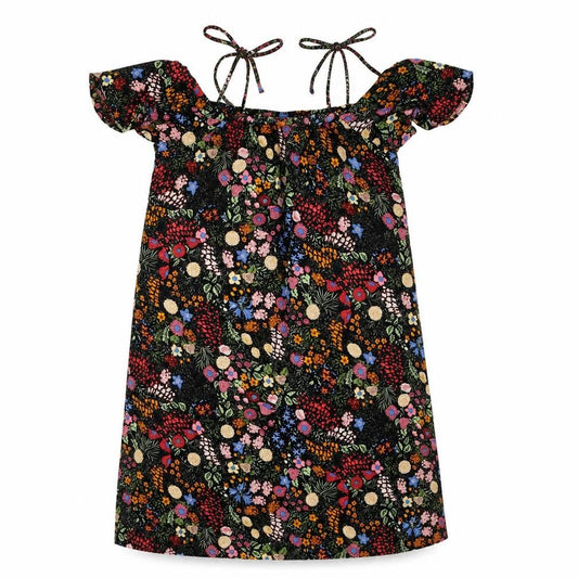 Front view of Only women’s multicoloured floral polyester shift, size UK 8, square neck tie - cold shoulder