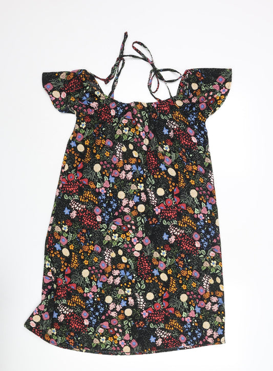 Only Womens Multicoloured Floral Polyester Shift Size 8 Square Neck Tie - Cold Shoulder