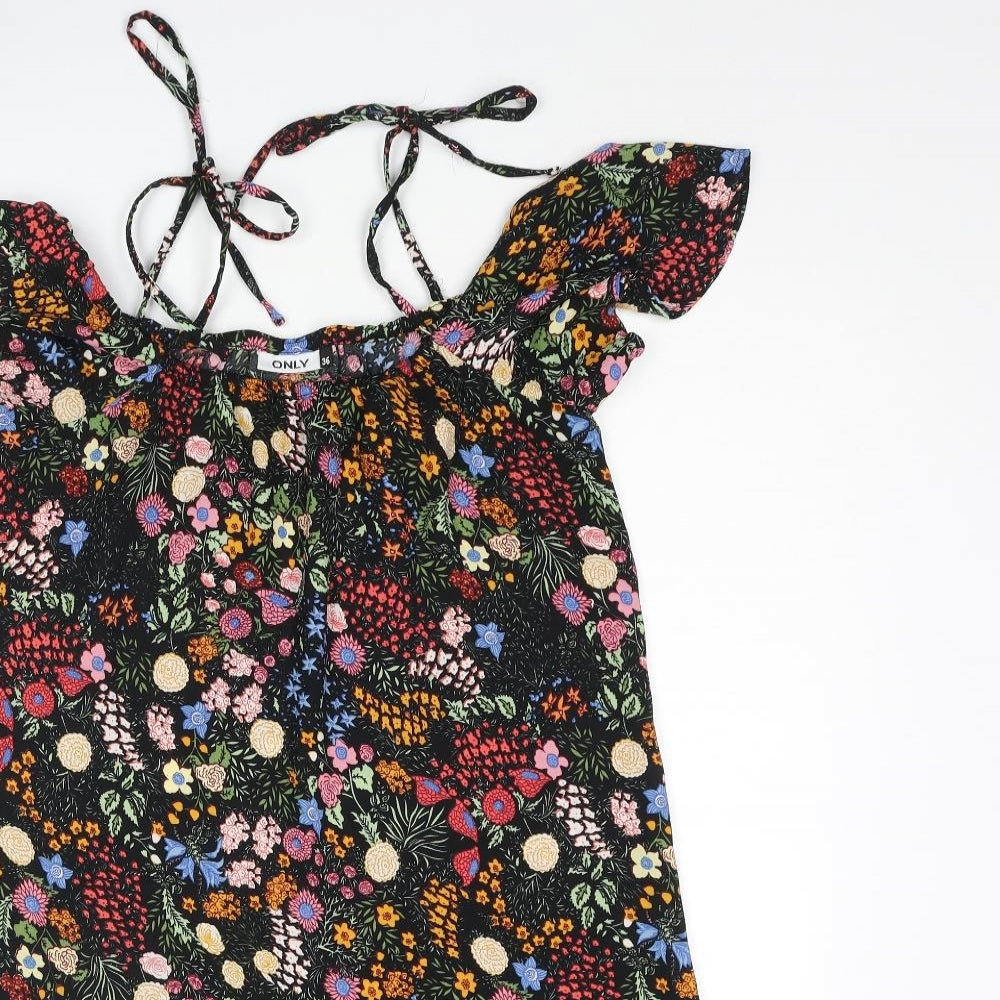 Only Womens Multicoloured Floral Polyester Shift Size 8 Square Neck Tie - Cold Shoulder