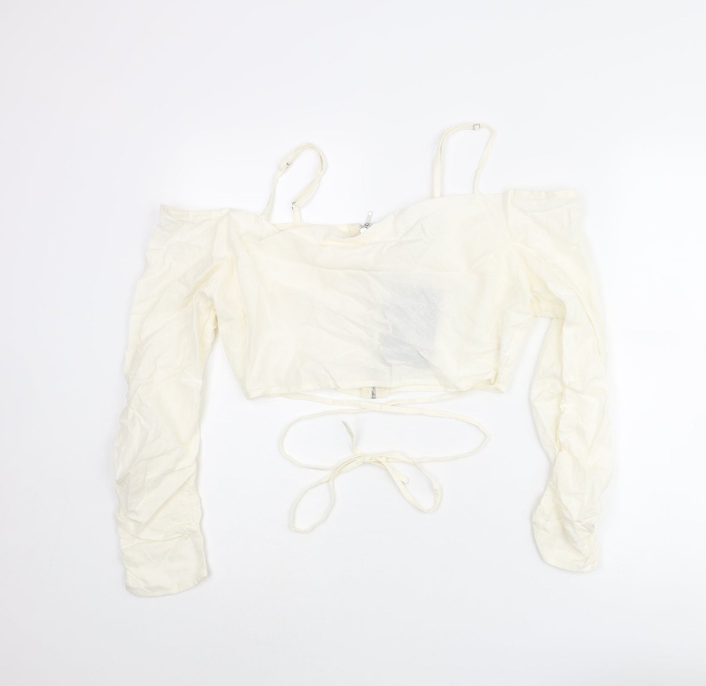 Womens UK Size 12 PRETTYLITTLETHING Ivory Cropped Blouse