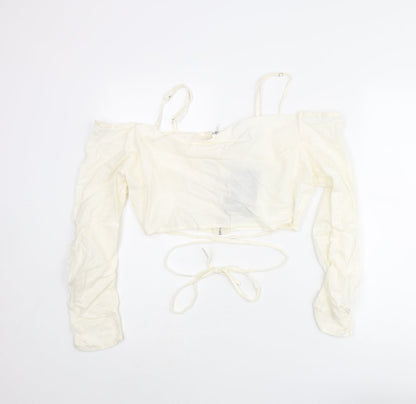 Womens UK Size 12 PRETTYLITTLETHING Ivory Cropped Blouse