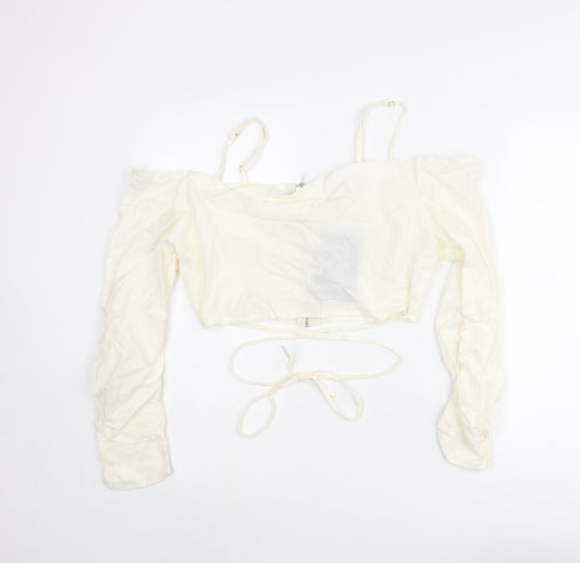 Womens UK Size 12 PRETTYLITTLETHING Ivory Cropped Blouse