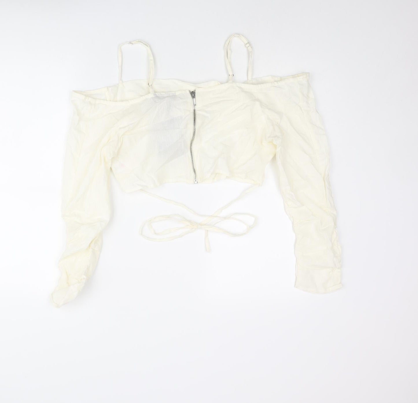 Womens UK Size 12 PRETTYLITTLETHING Ivory Cropped Blouse