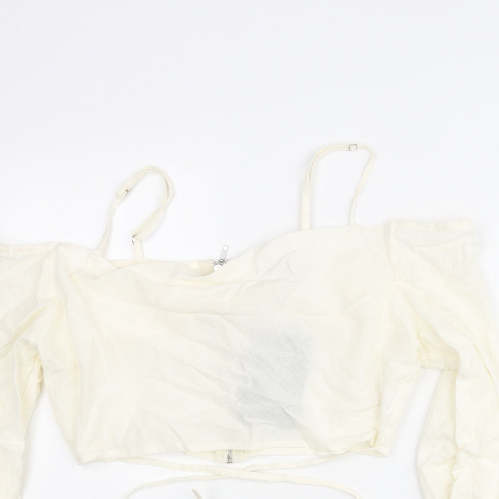 Womens UK Size 12 PRETTYLITTLETHING Ivory Cropped Blouse