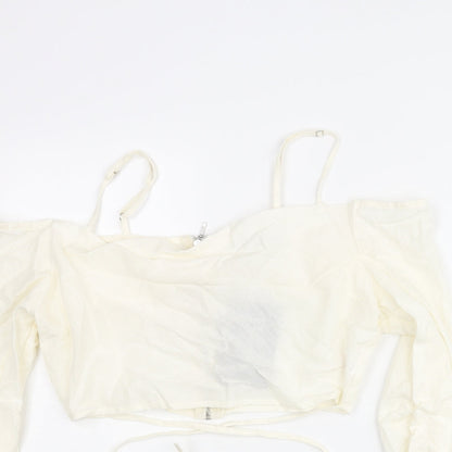 Womens UK Size 12 PRETTYLITTLETHING Ivory Cropped Blouse