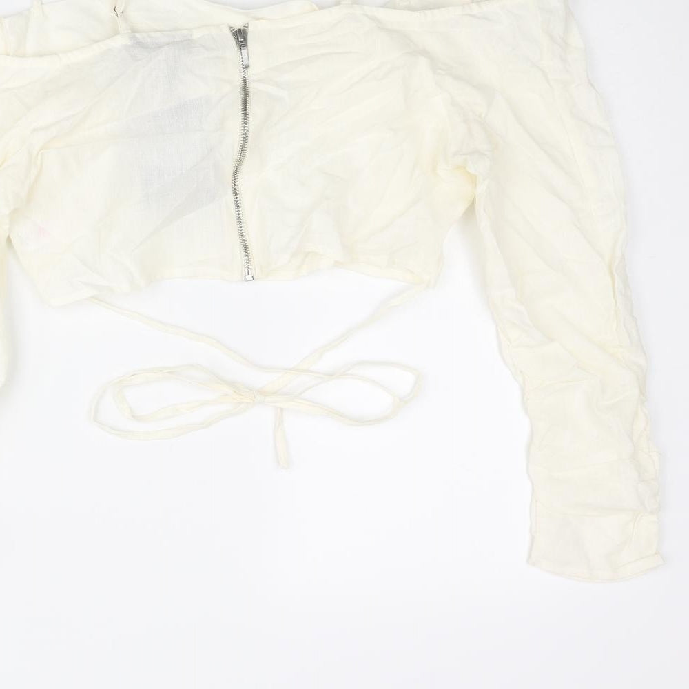 Womens UK Size 12 PRETTYLITTLETHING Ivory Cropped Blouse