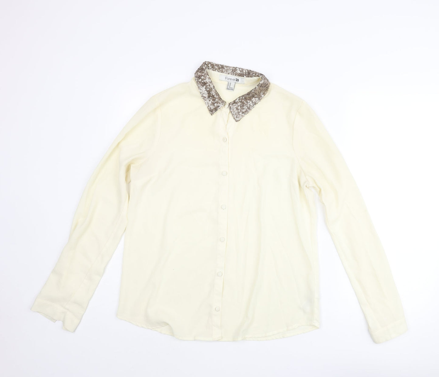 FOREVER 21 Womens Yellow Polyester Basic Blouse Size M Collared - Sequin Collar