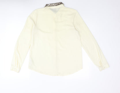 FOREVER 21 Womens Yellow Polyester Basic Blouse Size M Collared - Sequin Collar
