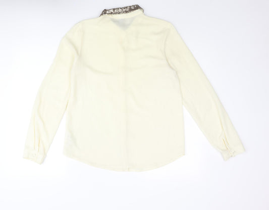 FOREVER 21 Womens Yellow Polyester Basic Blouse Size M Collared - Sequin Collar