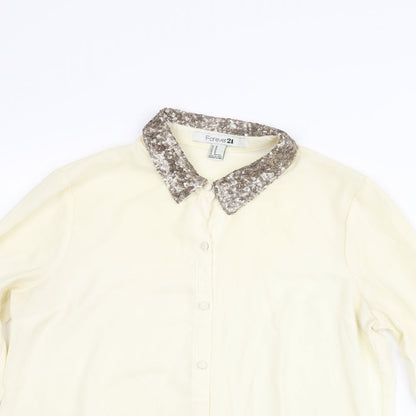 FOREVER 21 Womens Yellow Polyester Basic Blouse Size M Collared - Sequin Collar