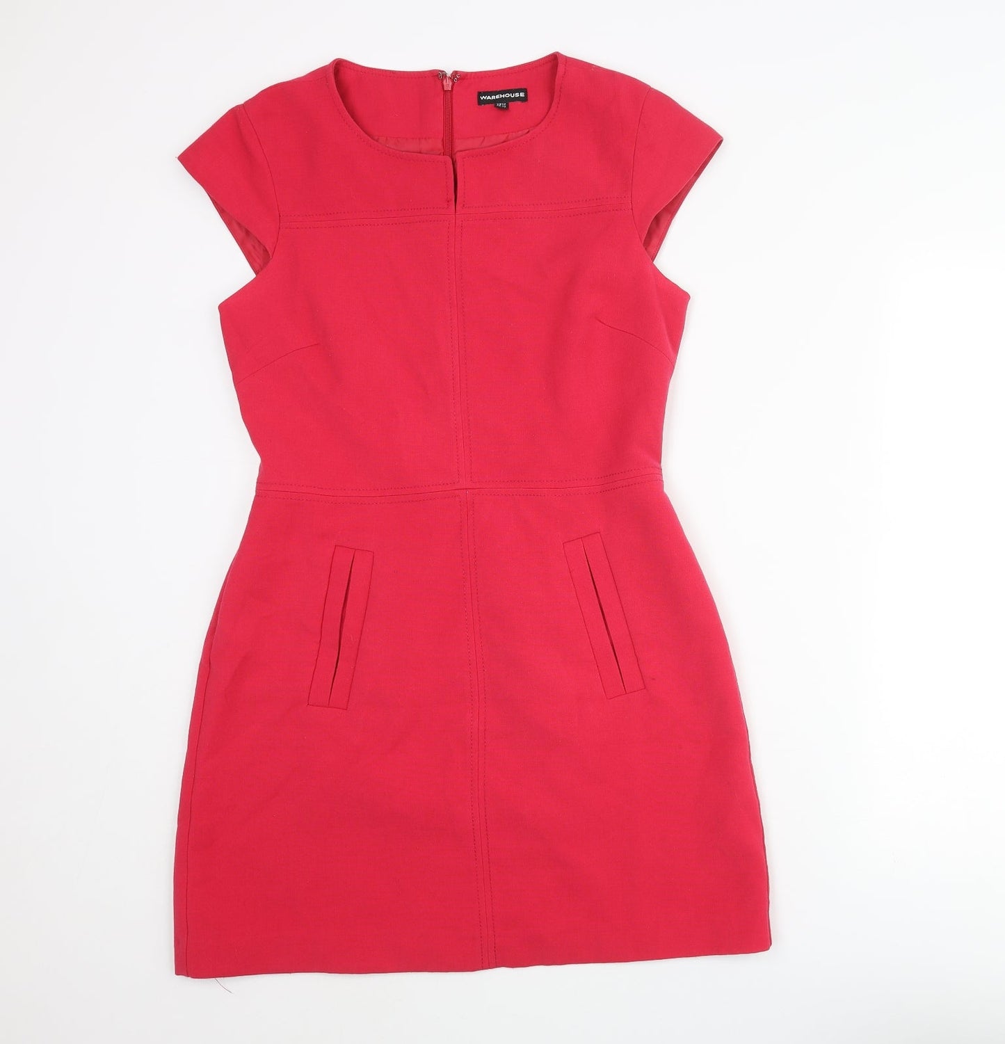 Warehouse Womens Pink Polyester A-Line Size 12 Round Neck Zip