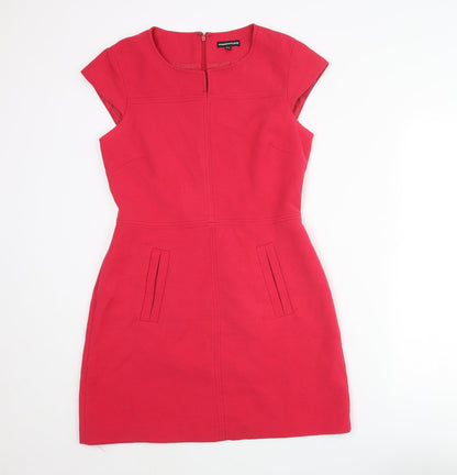 Warehouse Womens Pink Polyester A-Line Size 12 Round Neck Zip