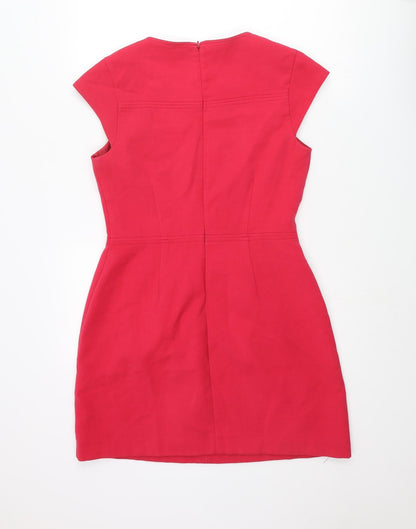 Warehouse Womens Pink Polyester A-Line Size 12 Round Neck Zip