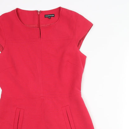 Warehouse Womens Pink Polyester A-Line Size 12 Round Neck Zip