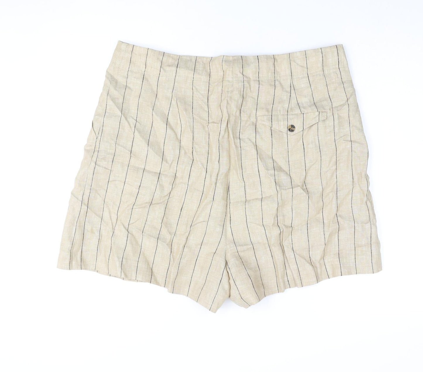 Marks and Spencer Womens Beige Striped Polyester Basic Shorts Size 36 in L4 in Regular Zip