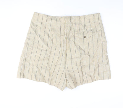 Marks and Spencer Womens Beige Striped Polyester Basic Shorts Size 36 in L4 in Regular Zip
