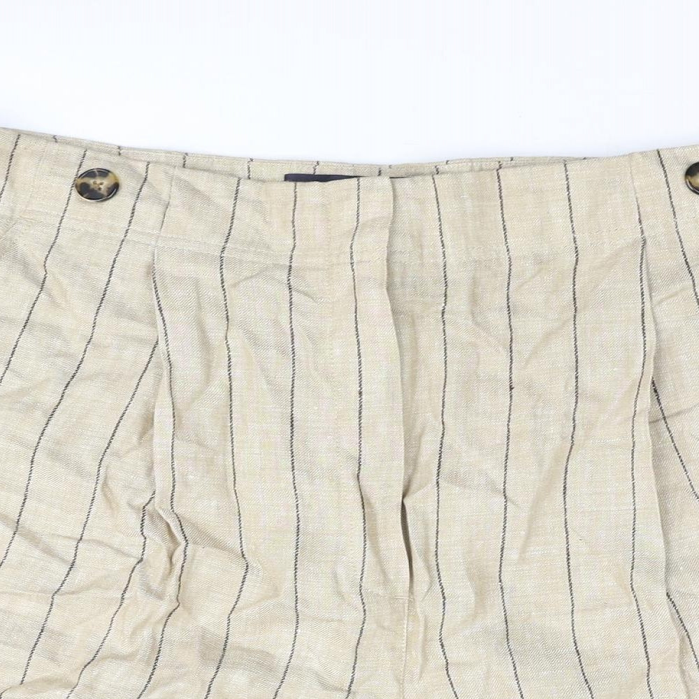 Marks and Spencer Womens Beige Striped Polyester Basic Shorts Size 36 in L4 in Regular Zip