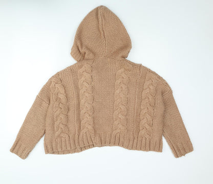 BSB Womens Beige Round Neck Acrylic Pullover Jumper Size M - Hooded Cropped