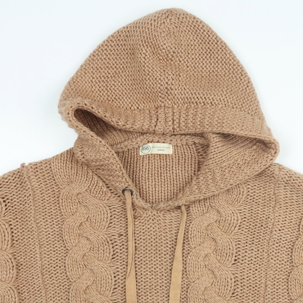BSB Womens Beige Round Neck Acrylic Pullover Jumper Size M - Hooded Cropped