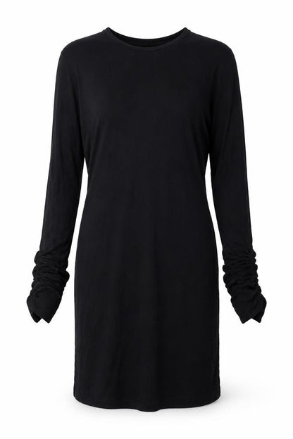 Miss Selfridge Womens Black Viscose Shift Size 10 Round Neck Pullover - Rouched Sleeve