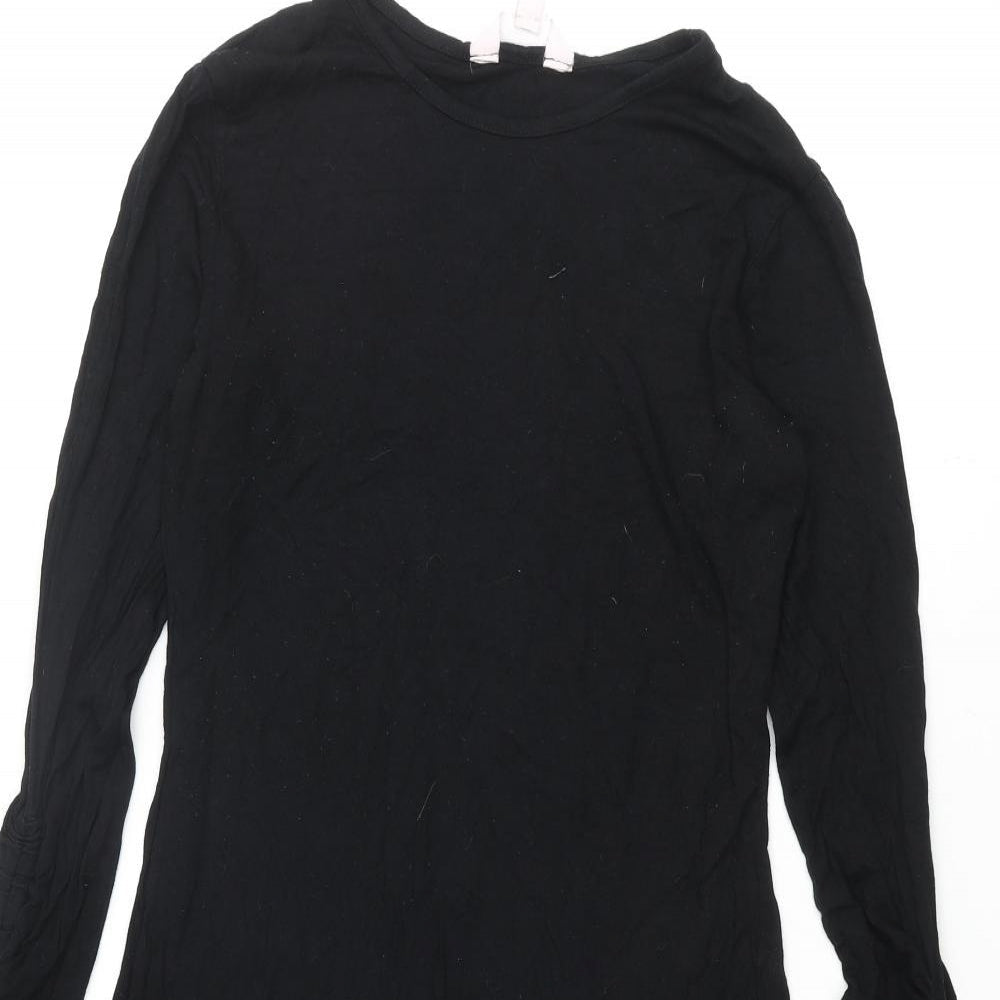 Miss Selfridge Womens Black Viscose Shift Size 10 Round Neck Pullover - Rouched Sleeve