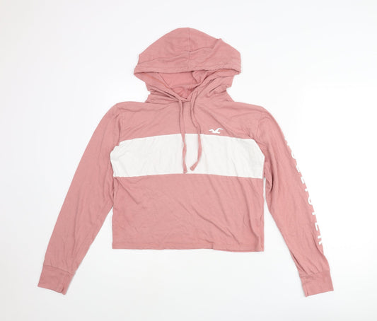 Hollister Womens Pink Colourblock Polyester Pullover Hoodie Size S Pullover - Sleeve Logo