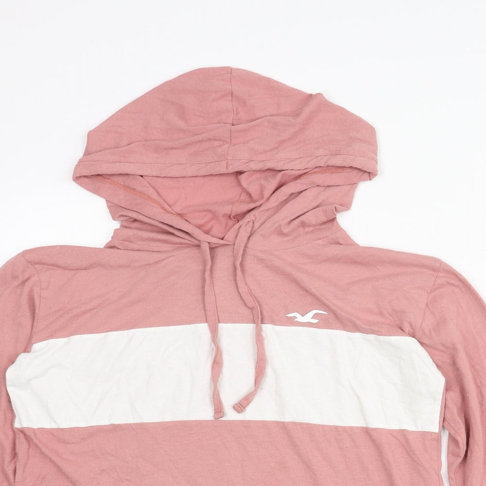 Hollister Womens Pink Colourblock Polyester Pullover Hoodie Size S Pullover - Sleeve Logo