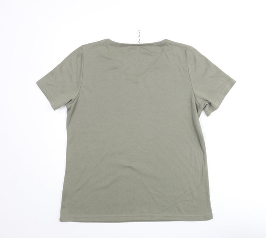 Bonmarché Womens Green Polyester Basic T-Shirt Size M V-Neck - Floral Print