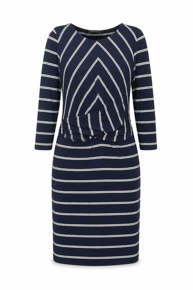 Marks and Spencer Womens Blue Striped Viscose Pencil Dress Size 10 Round Neck Pullover - Knot Detail