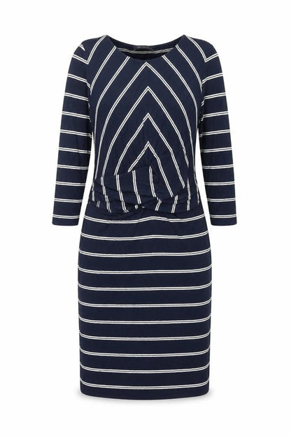 Marks and Spencer Womens Blue Striped Viscose Pencil Dress Size 10 Round Neck Pullover - Knot Detail