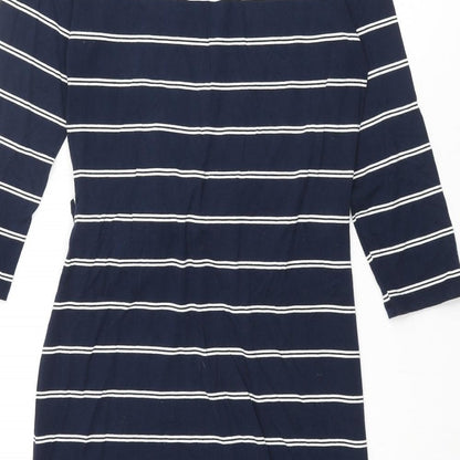 Marks and Spencer Womens Blue Striped Viscose Pencil Dress Size 10 Round Neck Pullover - Knot Detail