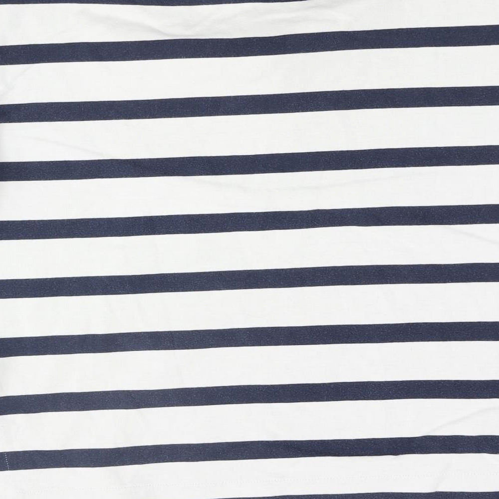 Autograph Womens Blue Striped Cotton Basic Blouse Size 10 Round Neck - Bow