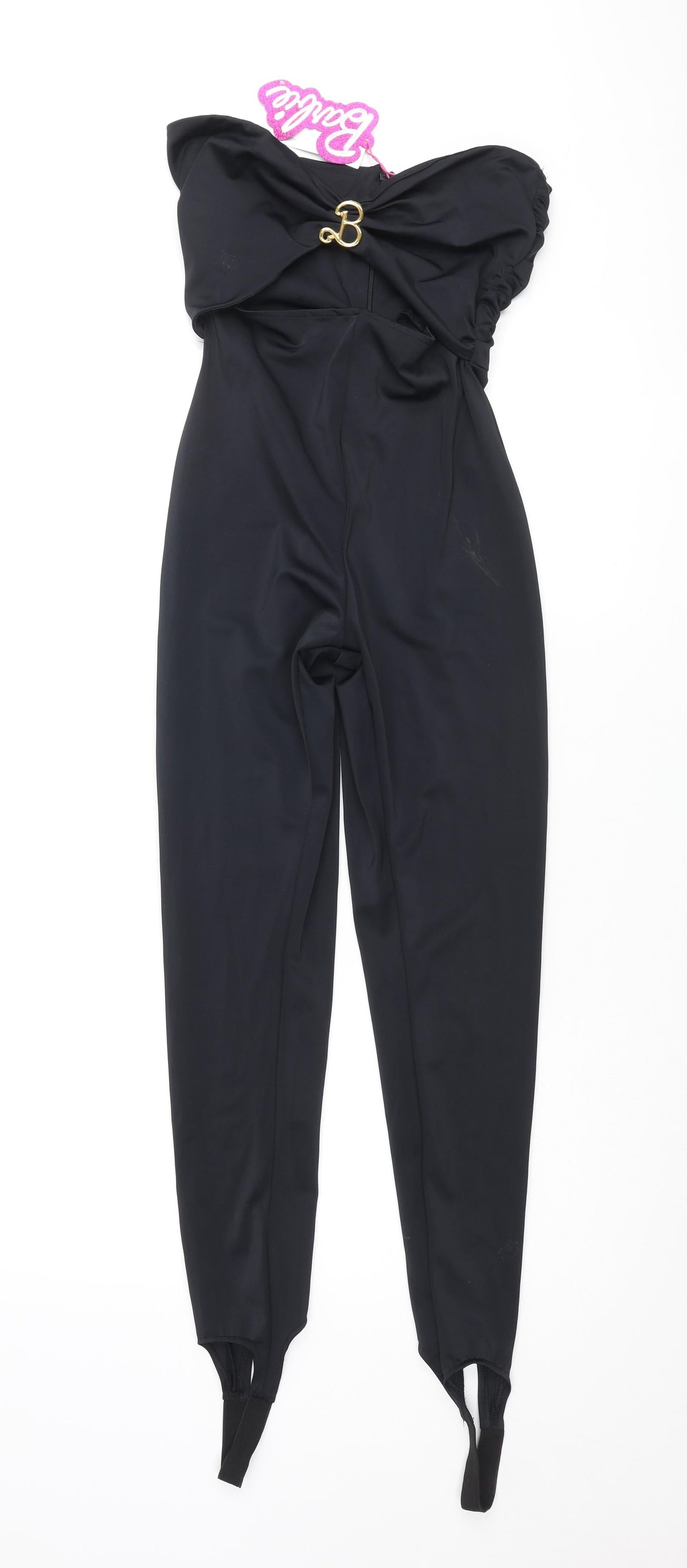 Zara Womens Black Polyester Catsuit One-Piece Size S L30 in Zip - B Buckle Cut Out Foot Stirrup