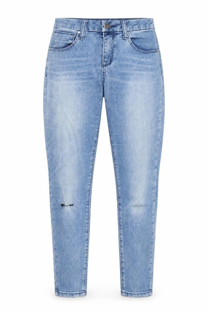 Front view of ASOS women’s blue cotton skinny jeans, size UK 28, in, 30-inch leg regular zip - pockets, belt loops