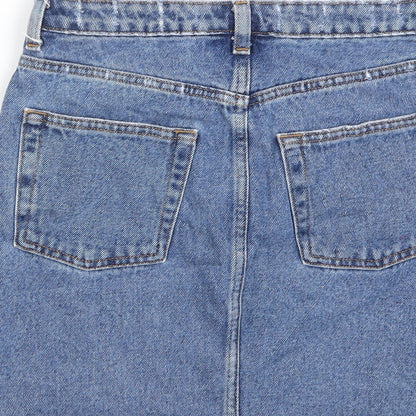 H&M Womens Blue Cotton A-Line Skirt Size 8 Zip - Distressed, Pockets, Belt Loops