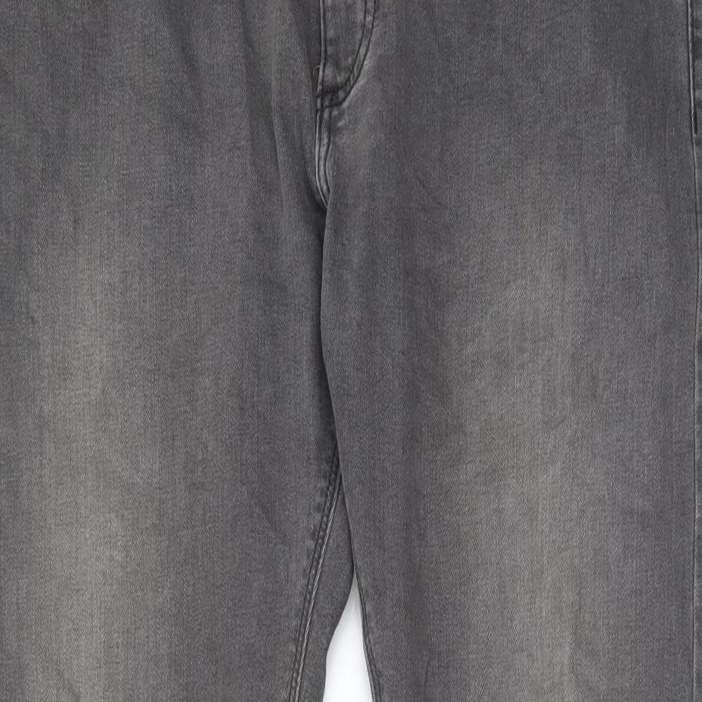 Marks and Spencer Mens Grey Cotton Straight Jeans Size 34 in L31 in Slim Zip - Pockets, Belt Loops