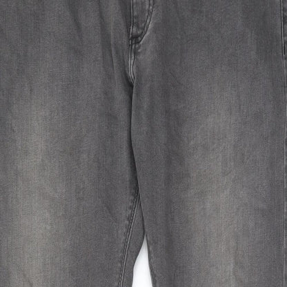 Marks and Spencer Mens Grey Cotton Straight Jeans Size 34 in L31 in Slim Zip - Pockets, Belt Loops