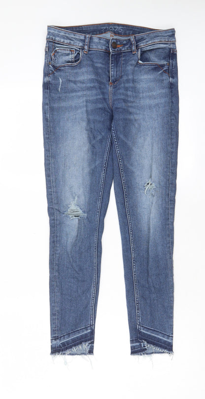Zara Womens Blue Cotton Skinny Jeans Size 8 L25 in Regular Zip - Pockets, Belt Loops