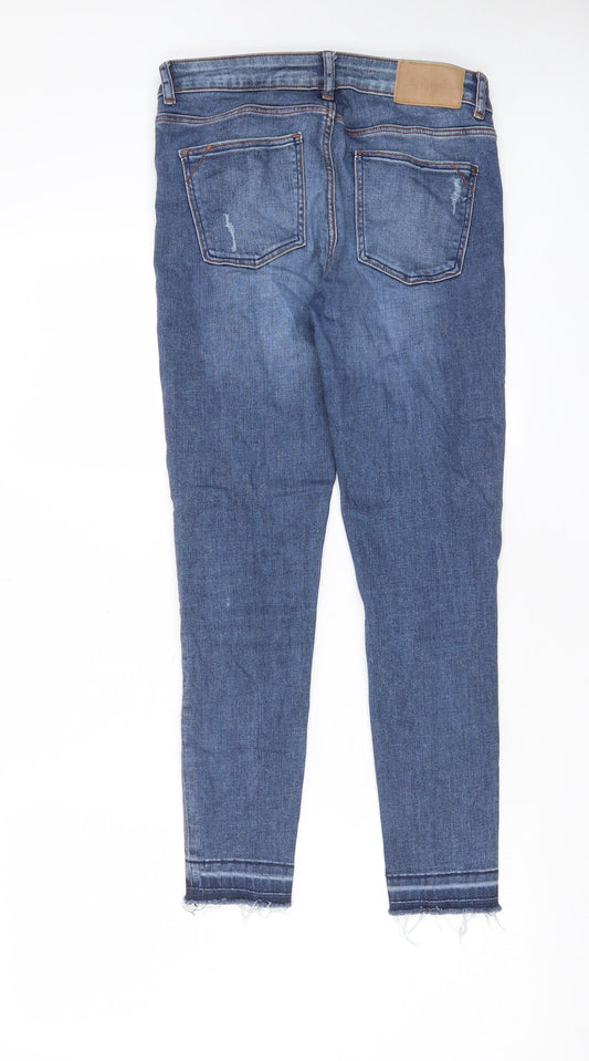 Zara Womens Blue Cotton Skinny Jeans Size 8 L25 in Regular Zip - Pockets, Belt Loops