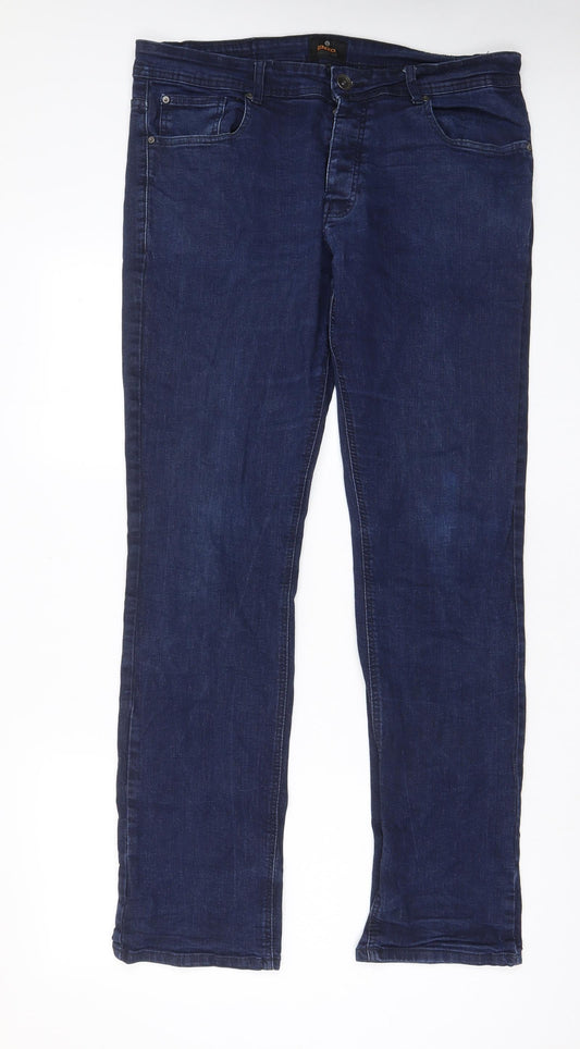 Enzo Mens Blue Cotton Straight Jeans Size 36 in L33 in Regular Button - Pockets, Belt Loops