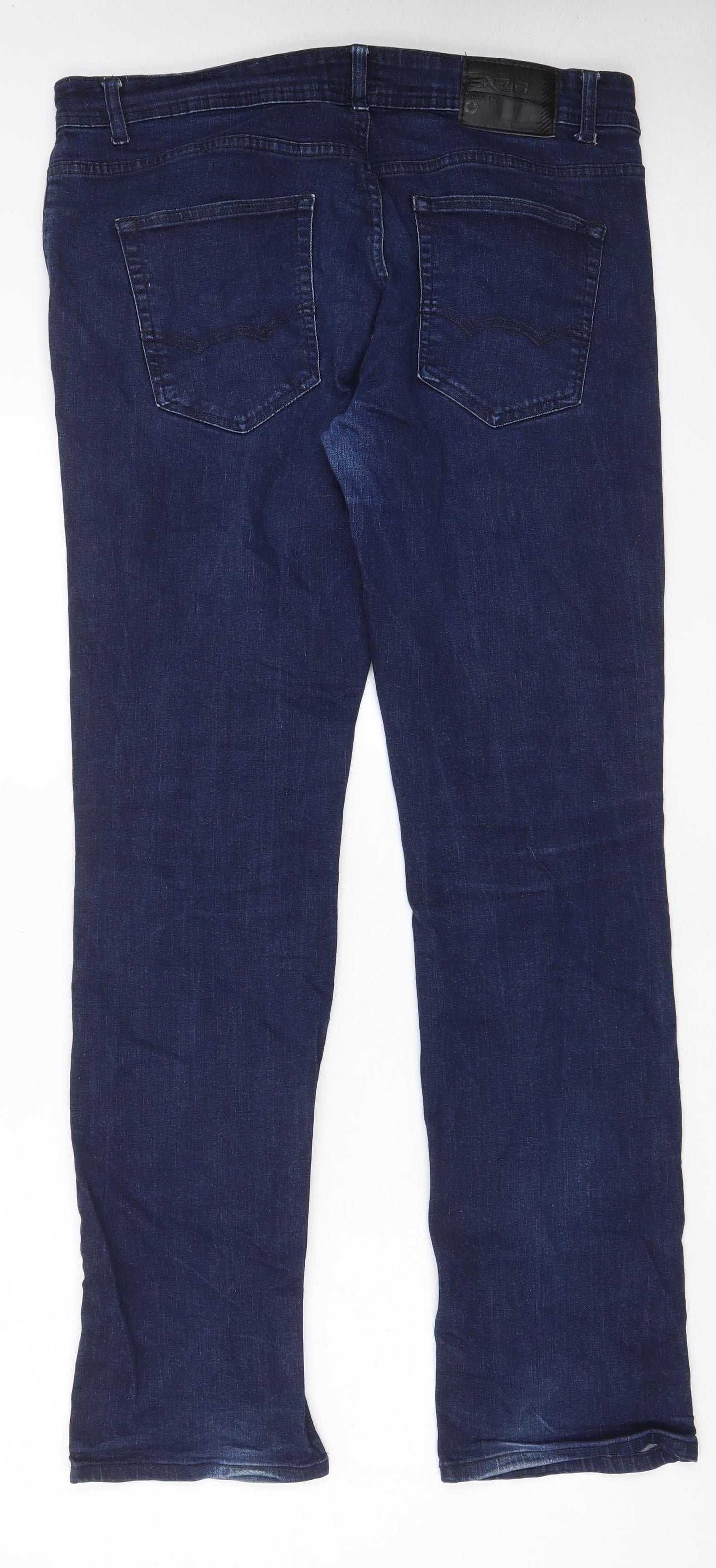 Enzo Mens Blue Cotton Straight Jeans Size 36 in L33 in Regular Button - Pockets, Belt Loops