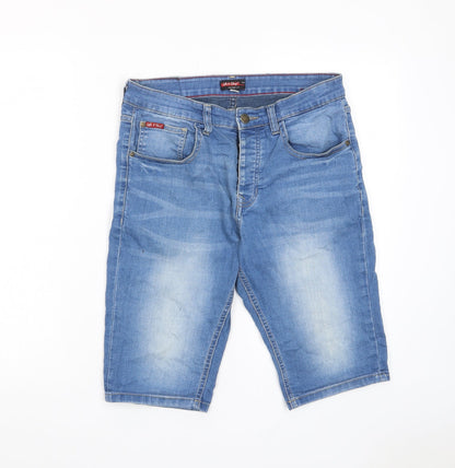 Life & Glory Mens Blue Cotton Bermuda Shorts Size 30 in L10 in Regular Button - Pockets, Belt Loops