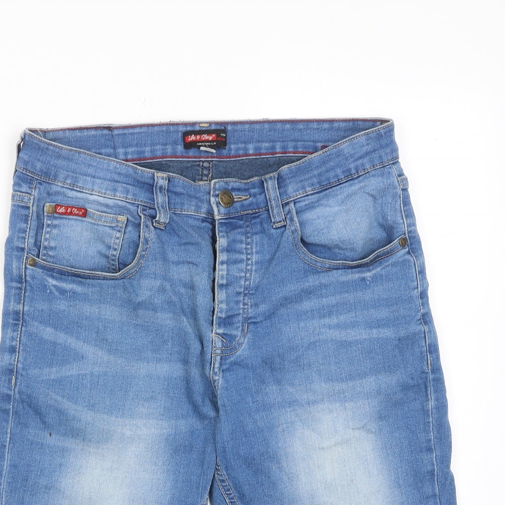 Life & Glory Mens Blue Cotton Bermuda Shorts Size 30 in L10 in Regular Button - Pockets, Belt Loops