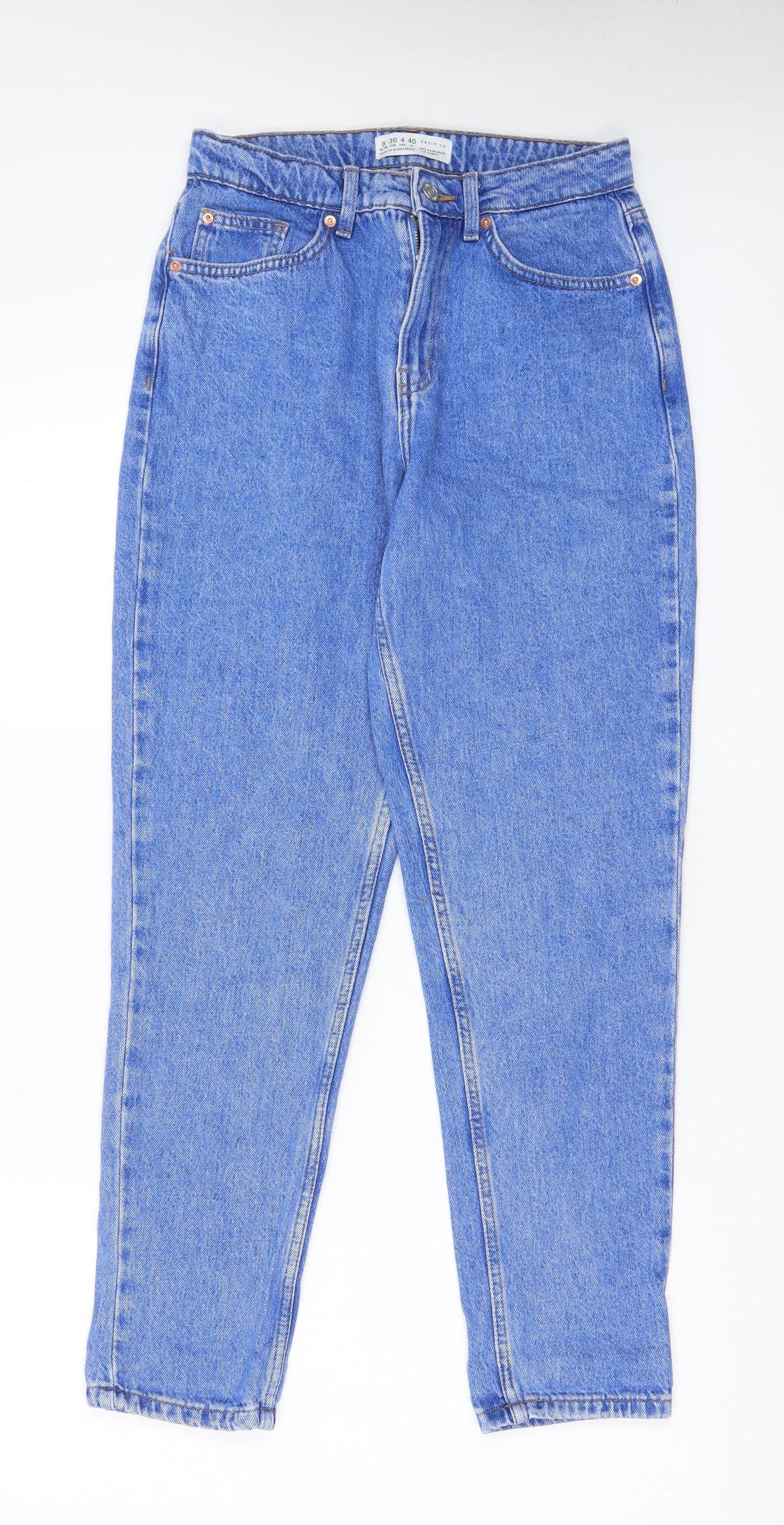 Denim & Co. Womens Blue Cotton Straight Jeans Size 8 L29 in Regular Zip - Pockets, Belt Loops